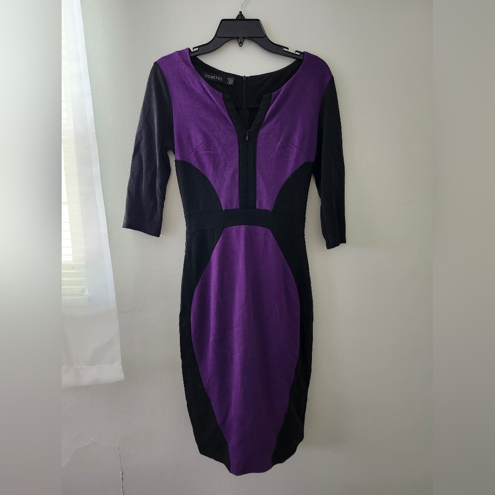 Purple and black colorblock dress